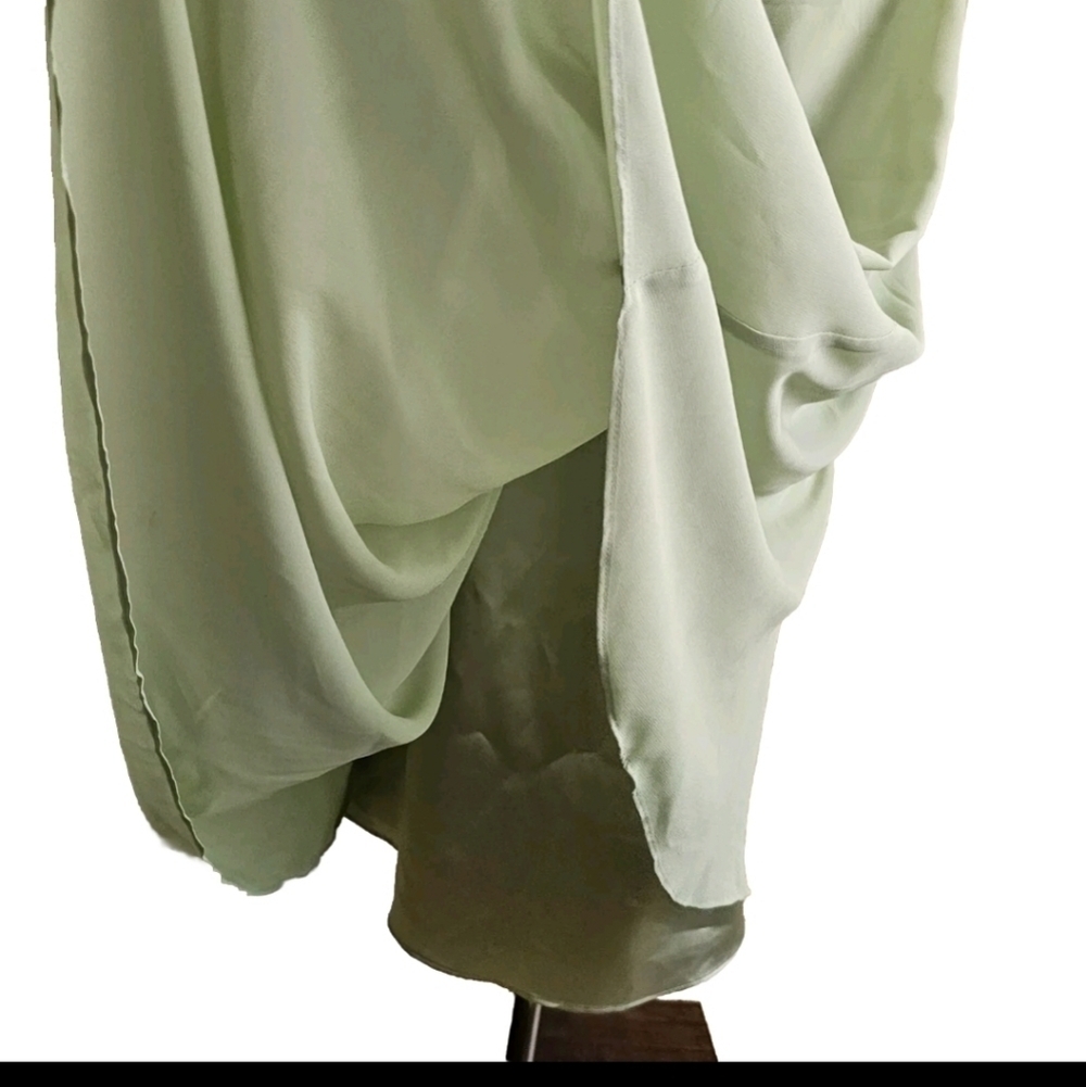 Light Green Chiffon Bridesmaids Prom Cocktail Gala One Shoulder Maxi Dress - Picture 12 of 14